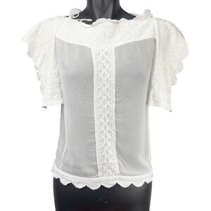 ISABEL MARANT Etoile Sheer Ruffles Sleeves Boho White Embroided Blouse Top sz M